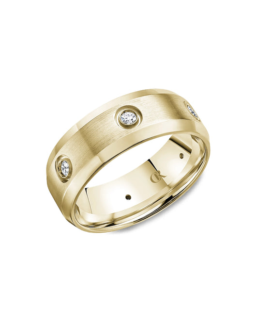 8mm Diamond Set Bevleed Band, Satin And Highpolish Finish