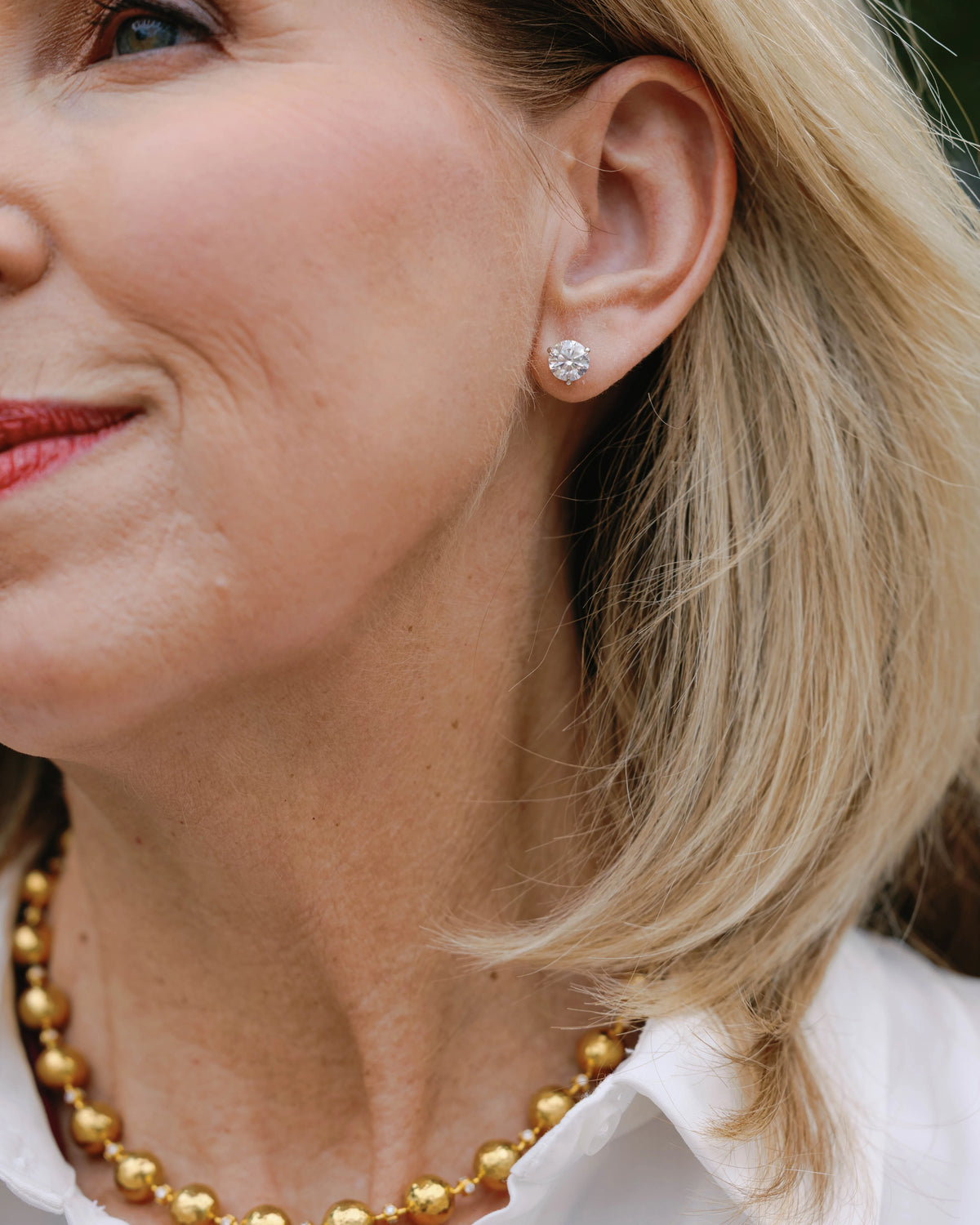 Spell 24K Gold Diamond Statement Beaded Necklace, Hand-Hammered 10mm Balls & Pavé Diamond Links