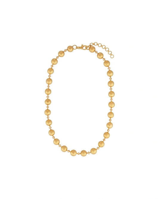 Spell 24K Gold Diamond Statement Beaded Necklace, Hand-Hammered 10mm Balls & Pavé Diamond Links