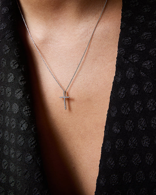 Tiny Treasures Diamond Sliver Cross Necklace 18KW