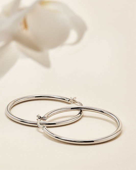 Designer White Gold the Perfect Hoop Large Earrings