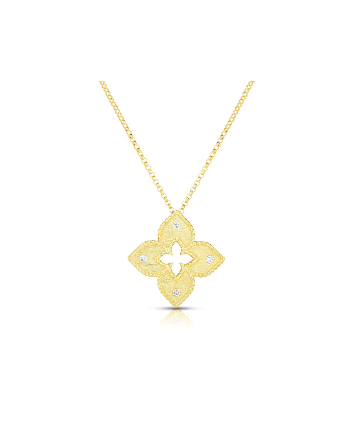Petite Venetian Princess Diamond and Satin Finish Medium Flower Necklace