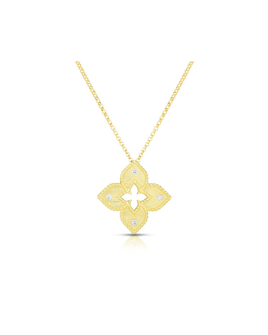 Petite Venetian Princess Diamond and Satin Finish Medium Flower Necklace