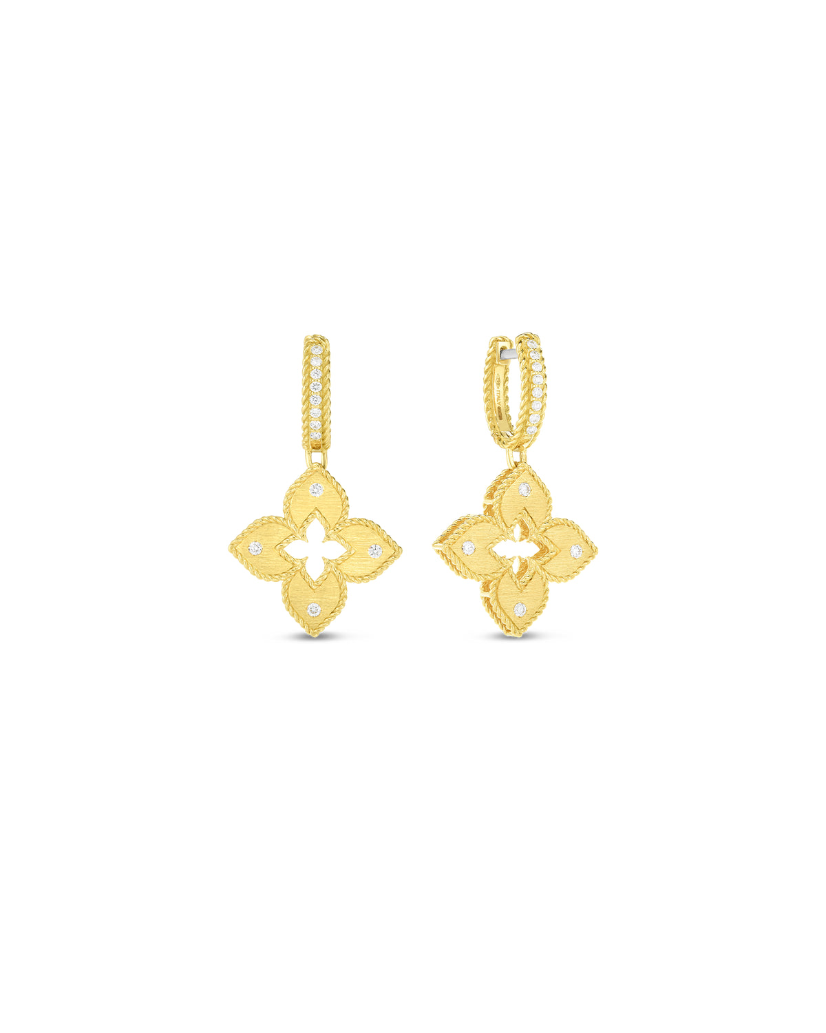 Petite Venetian Princess Diamond and Satin Finish Flower Drop Earrings