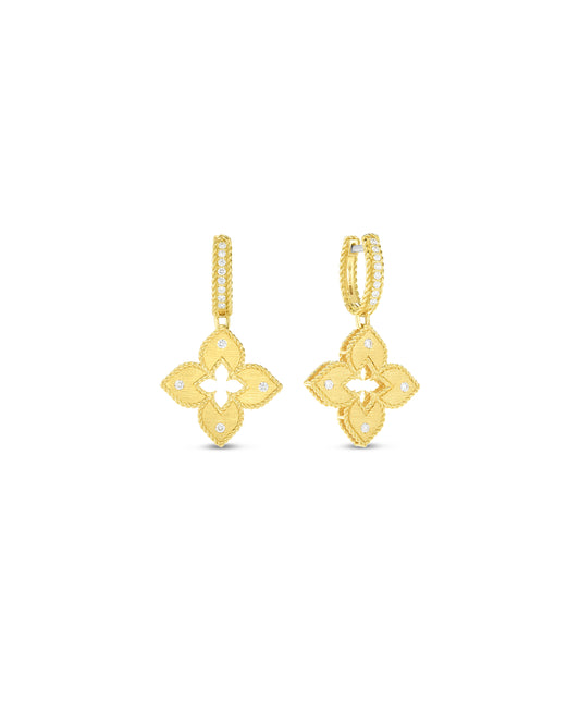 Petite Venetian Princess Diamond and Satin Finish Flower Drop Earrings