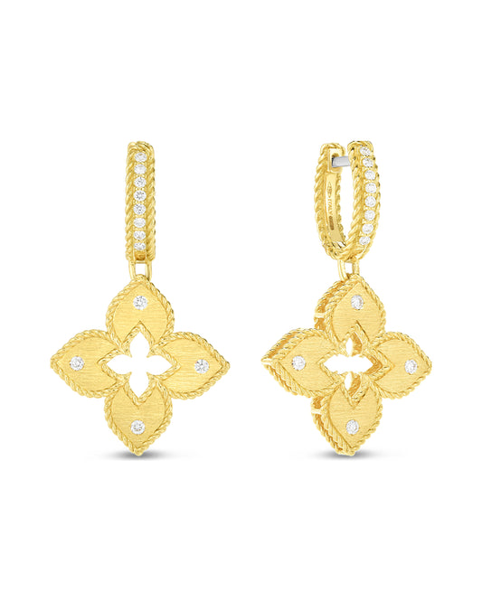 Petite Venetian Princess Diamond and Satin Finish Flower Drop Earrings