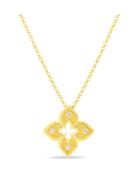Petite Venetian Princess Diamond and Satin Finish Small Flower Necklace