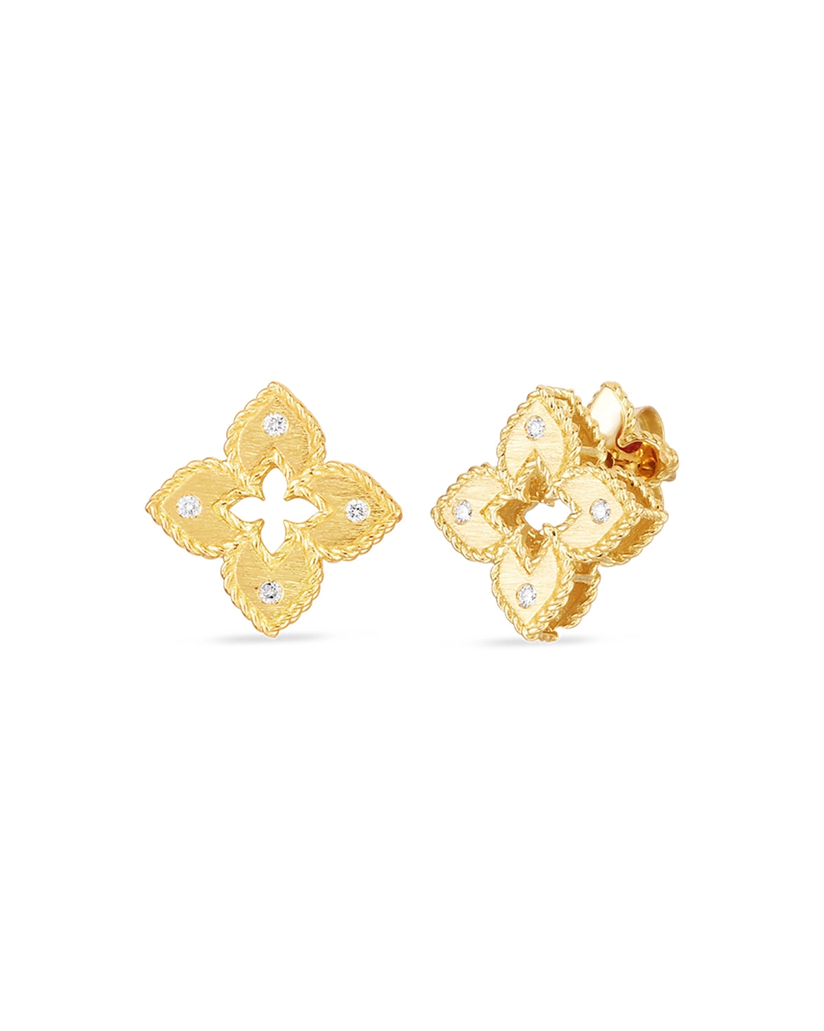 Petite Venetian Princess Diamond and Satin Finish Small Flower Stud Earrings
