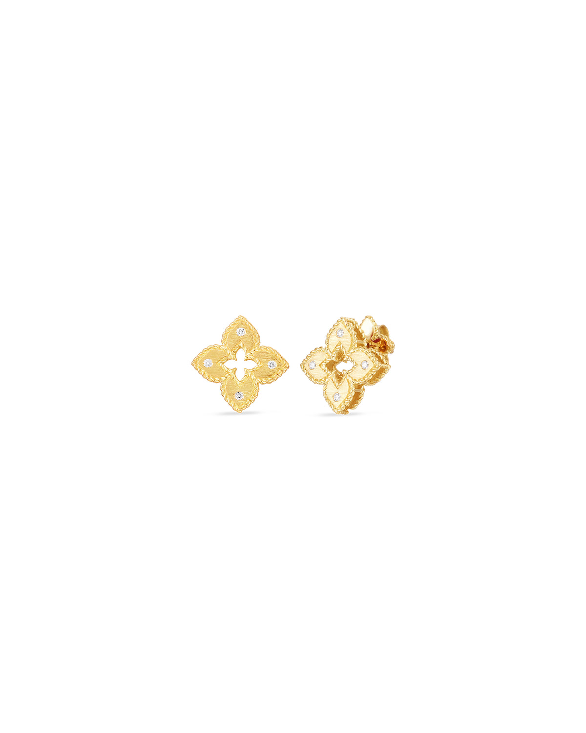 Petite Venetian Princess Diamond and Satin Finish Small Flower Stud Earrings