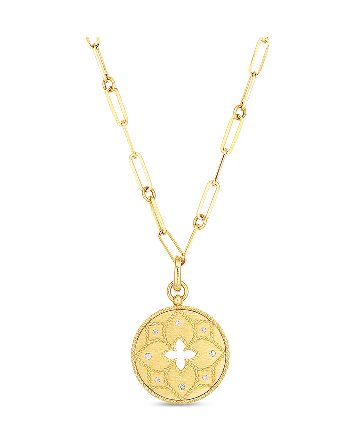 Venetian Princess Diamond and Satin Flower Cut Out Medallion Necklace
