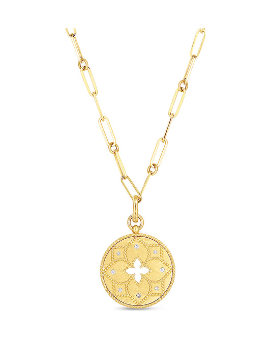Venetian Princess Diamond and Satin Flower Cut Out Medallion Necklace