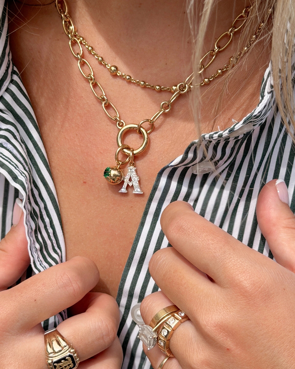 Small Cobblestone Letter Charm - Two Tone A