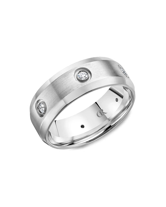 8mm Diamond Set Bevleed Band, Satin And Highpolish Finish