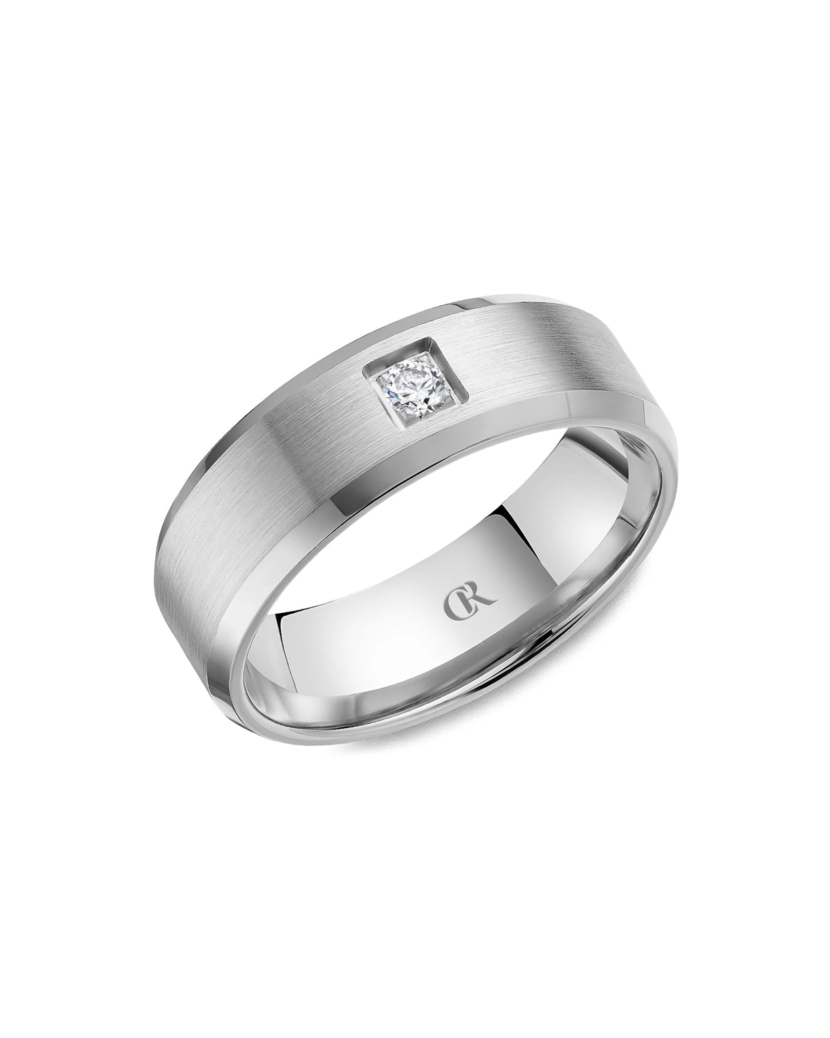 7mm Diamond Set Beveled Band, Satin And Highpolish Finish