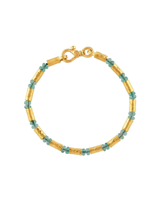 Vertigo 24K Gold Emerald Beaded Single-Strand Bracelet, Gold Tubes and Cabochon Beads