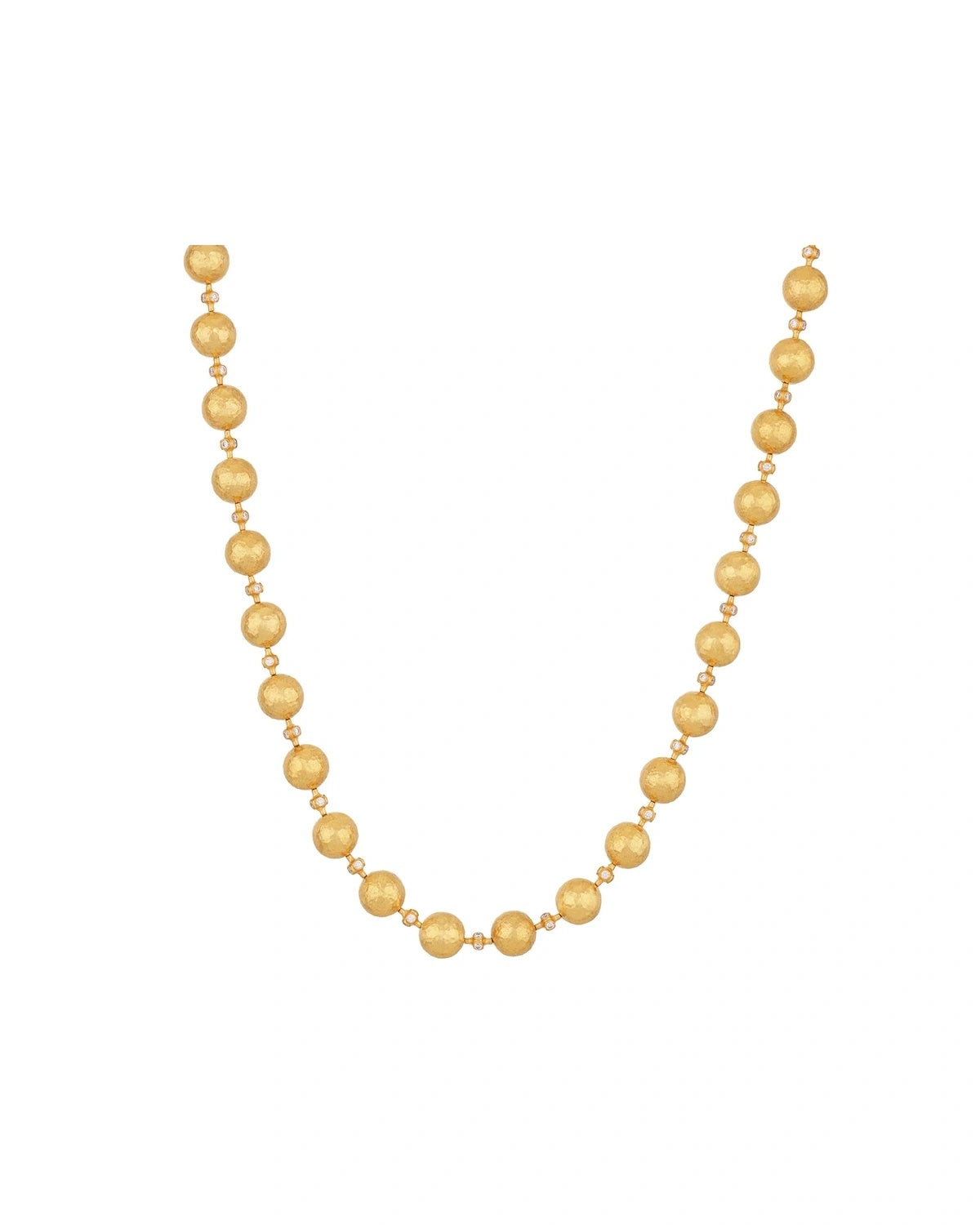 Spell 24K Gold Diamond Statement Beaded Necklace, Hand-Hammered 10mm Balls & Pavé Diamond Links