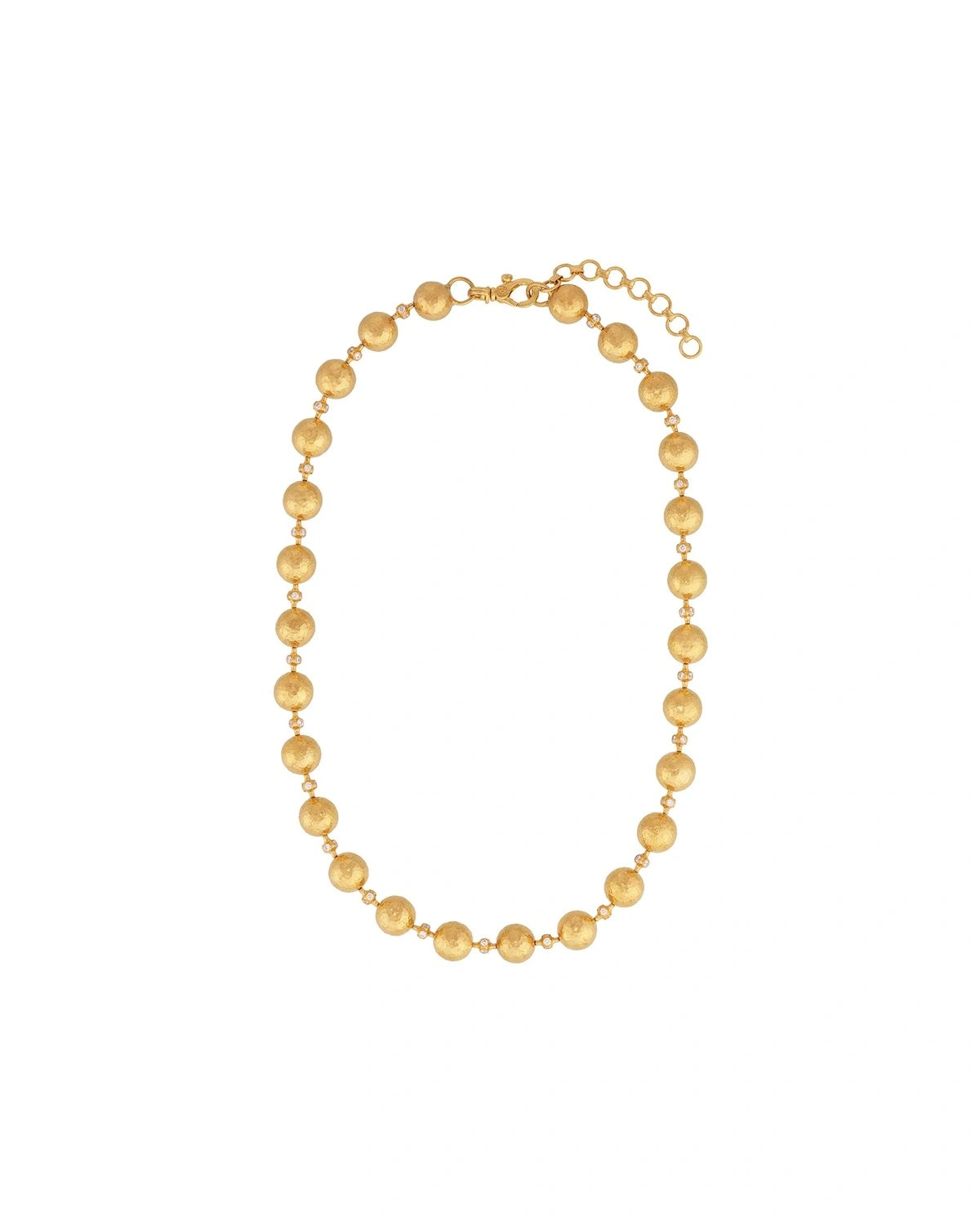 Spell 24K Gold Diamond Statement Beaded Necklace, Hand-Hammered 10mm Balls & Pavé Diamond Links