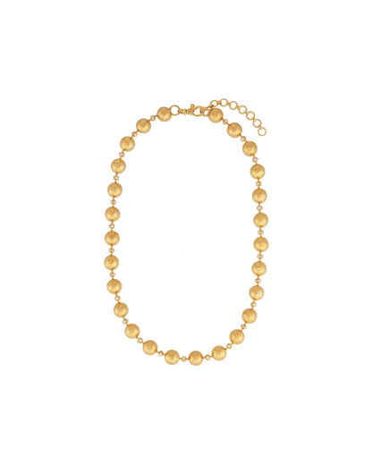 Spell 24K Gold Diamond Statement Beaded Necklace, Hand-Hammered 10mm Balls & Pavé Diamond Links