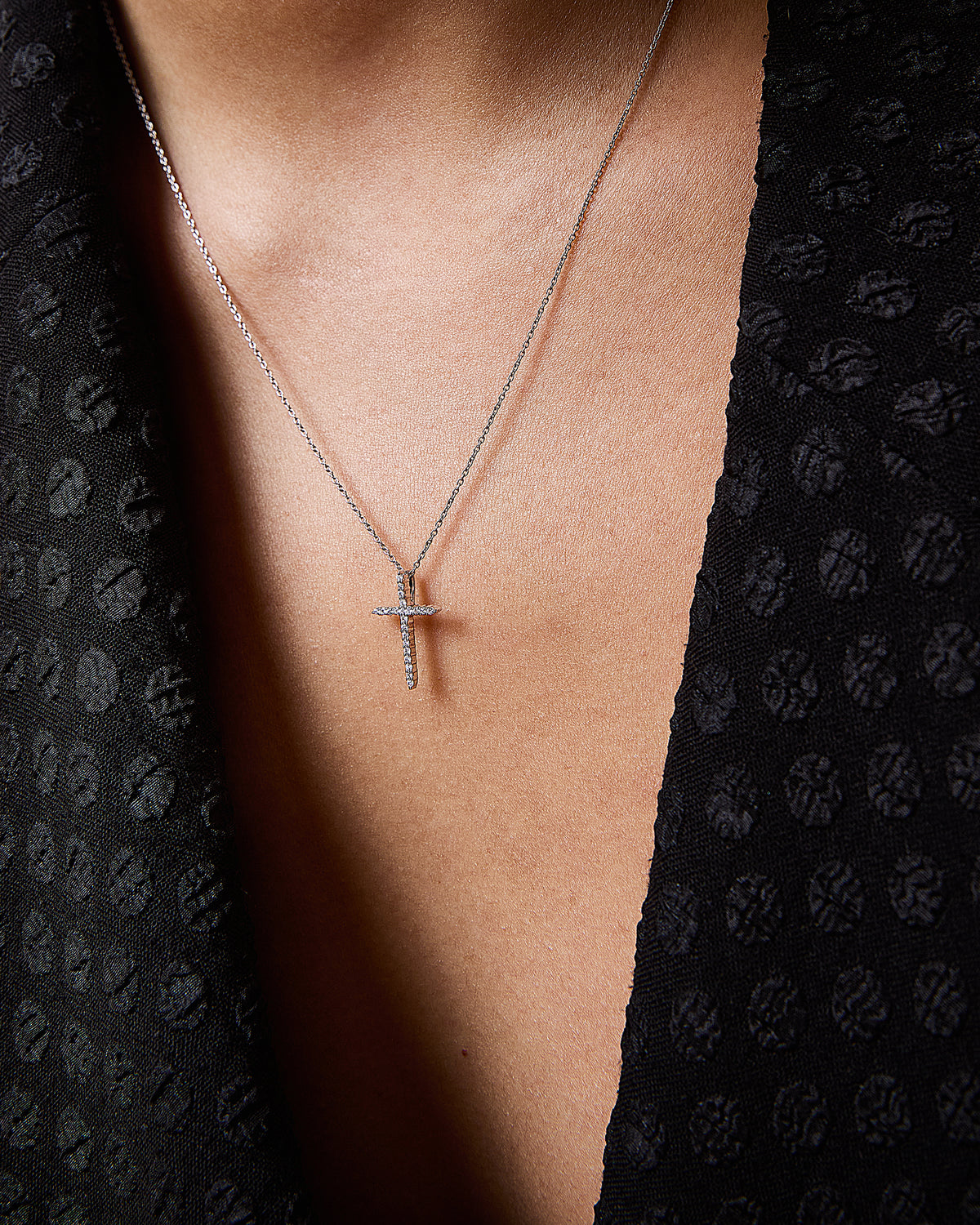 Tiny Treasures Diamond Sliver Cross Necklace 18KW