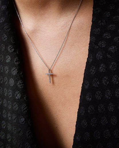 Tiny Treasures Diamond Sliver Cross Necklace 18KW