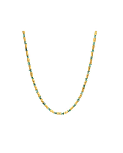 Vertigo 24K Gold Emerald Beaded Necklace, Gold Tubes and Cabochon Beads