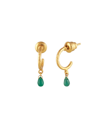 Emerald Briolette Triple Drop Huggies