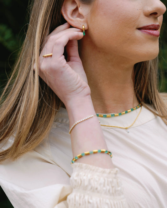 Emerald Briolette Triple Drop Huggies