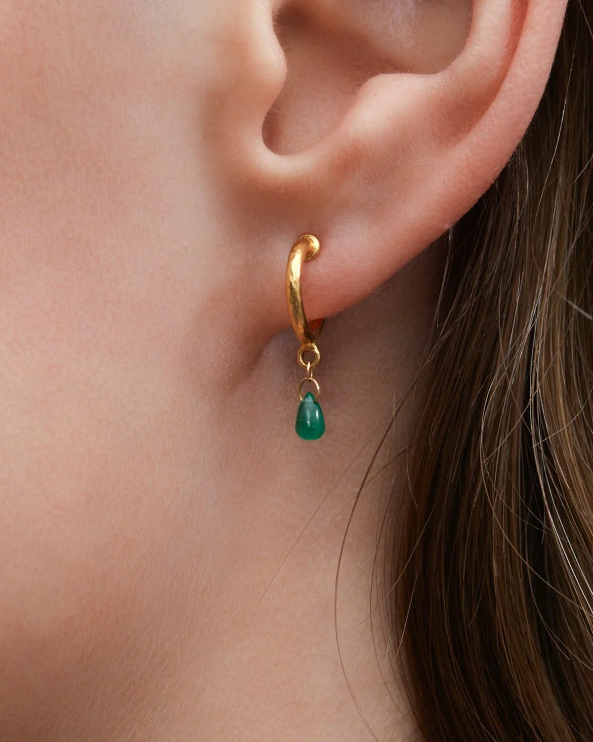Emerald Briolette Triple Drop Huggies