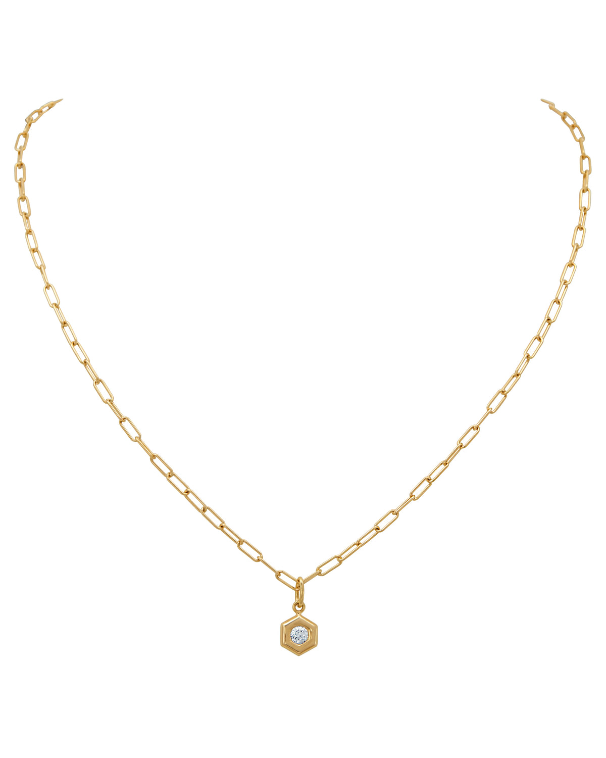 Diamond B Collection Hexagon Pendant & Paperclip Chain
