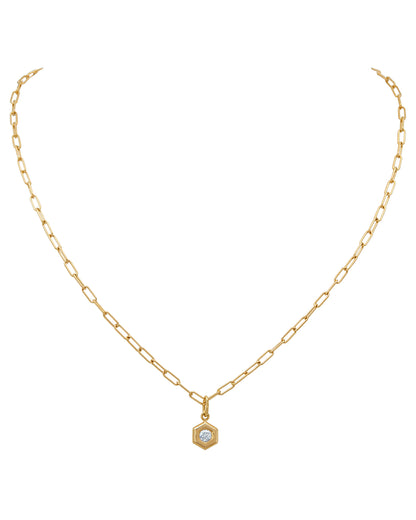 Diamond B Collection Hexagon Pendant & Paperclip Chain
