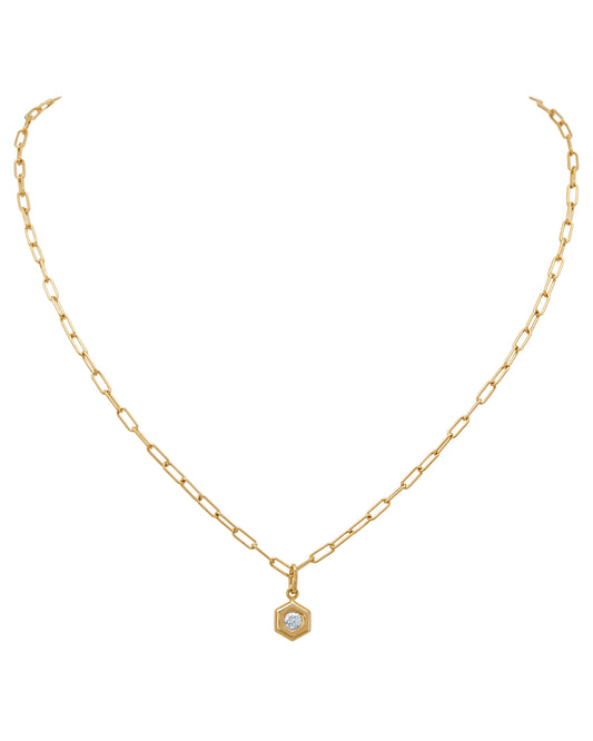 Diamond B Collection Hexagon Pendant & Paperclip Chain