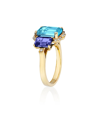 Blue Topaz & Tanzanite Three-Stone Cocktail Ring