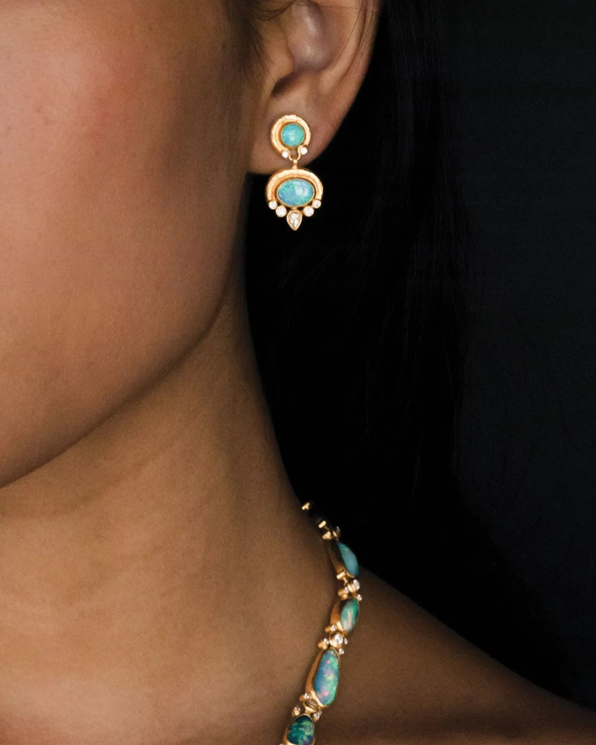 Australian Opal and Diamond Drop Earrings