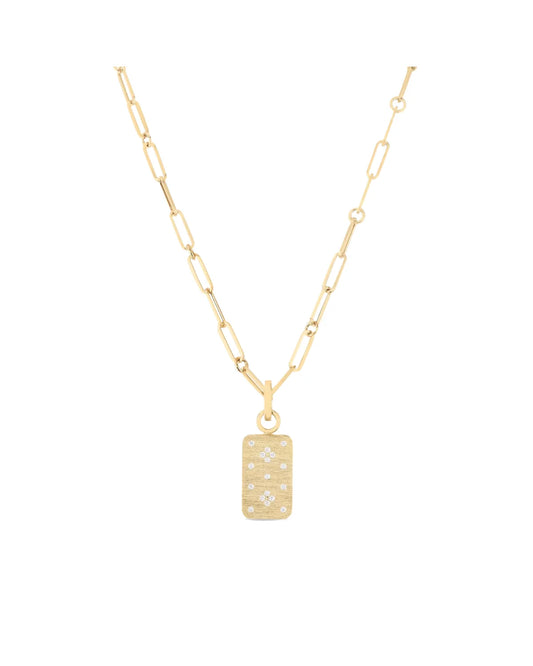 Venetian Princess Diamond & Satin Finish Dog Tag Medallion Necklace