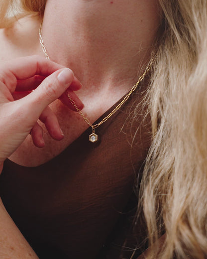 Diamond B Collection Hexagon Pendant & Paperclip Chain
