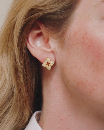 Petite Venetian Princess Diamond and Satin Finish Small Flower Stud Earrings