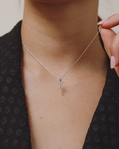 Tiny Treasures Diamond Sliver Cross Necklace 18KW